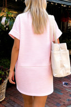 Load image into Gallery viewer, Pink Stripe Cuffed Short Sleeve Contrast Mock Neck Tee Dress
