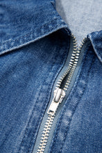 Load image into Gallery viewer, Blue Zip up Collared Short Sleeve Shift Mini Denim Dress