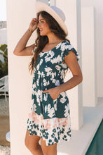 Load image into Gallery viewer, Green Floral Print Ruffle Sleeve Empire Waist Mini Dress