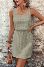 Load image into Gallery viewer, Four Leaf Clover Eyelet Textured Square Neck Drawstring Mini Dress