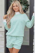 Load image into Gallery viewer, Pink Stripe Oversize Mock Neck Sweatshirt and Shorts Set