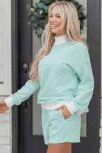 Load image into Gallery viewer, Pink Stripe Oversize Mock Neck Sweatshirt and Shorts Set