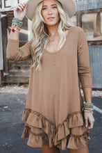 Load image into Gallery viewer, Goat Scoop Neck Tiered Ruffled Hem Long Sleeve Mini Dress