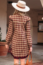 Load image into Gallery viewer, Red Plaid Print Ruffled Long Sleeve Patchwork Hem Mini Shirt Dress