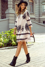 Load image into Gallery viewer, Beige Western Pattern Print Tasseled Notch V Neck Mini Dress