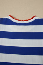 Load image into Gallery viewer, Red Stripe Contrast Trim Round Neck Short Puff Sleeve Shift Mini Dress