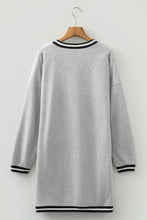Load image into Gallery viewer, Light Grey Striped Trim V Neck Long Sleeve Preppy T Shirt Dress