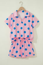Load image into Gallery viewer, Beige Polka Dot Print V Neck Tee Short Set