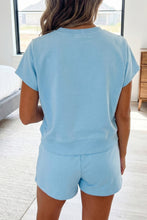 Load image into Gallery viewer, Mist Blue Solid Color Loose Tee Drawstring Shorts 2pcs Outfit