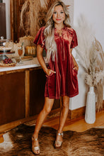 Load image into Gallery viewer, Cinnamon Velvet Smocked Neckline Puff Sleeve Shift Mini Dress