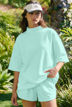 Load image into Gallery viewer, Yellow Cream Solid Color Exposed Seam Mock Neck Oversize Tee Casual Shorts 2pcs Outfit