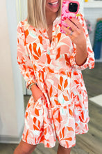 Load image into Gallery viewer, Orange Abstract Print Split Neck Long Sleeve Dress