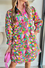 Load image into Gallery viewer, Pink Abstract Printed Lantern Sleeve Buttoned Mini Dress