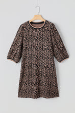 Load image into Gallery viewer, Black Leopard Print Bubble Sleeve Shift Mini Dress