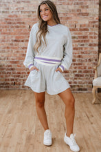 Load image into Gallery viewer, Light Grey Contrast Striped Bands Cropped Pullover and Athletic Short Set