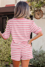 Load image into Gallery viewer, Pink Stripe Puff Short Sleeve T Shirt Matching Shorts Set