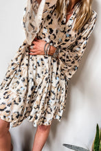 Load image into Gallery viewer, Rose Leopard Print Buttoned Front 3/4 Sleeve Tiered Ruffled Hem Dress