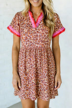 Load image into Gallery viewer, Khaki Leopard High Waist Ruffled Colorblock Trim Short Dress