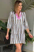 Load image into Gallery viewer, Black Contrast Floral V Neck Printed Bracelet Sleeve Dress
