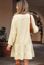 Load image into Gallery viewer, Beige Double Tiered Ruffle Hem Long Sleeve Loose Mini Dress