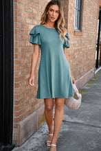 Load image into Gallery viewer, Skobeloff Solid Color Round Neck Double Ruffle Short Sleeve Dress