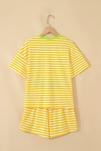 Load image into Gallery viewer, Pink Stripe Contrast Neck Loose Tee and Drawstring Shorts Set