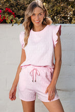 Load image into Gallery viewer, Pink Bow Jacquard Ruffle Sleeve Short 2pcs Outfit