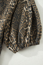 Load image into Gallery viewer, Gray Leopard Print Short Sleeve Pleated Denim Mini Dress