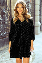Load image into Gallery viewer, Black Textured V Neck Balloon Sleeve Velvet Mini Dress