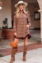 Load image into Gallery viewer, Red Plaid Print Ruffled Long Sleeve Patchwork Hem Mini Shirt Dress
