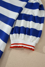 Load image into Gallery viewer, Red Stripe Contrast Trim Round Neck Short Puff Sleeve Shift Mini Dress