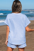 Load image into Gallery viewer, Pink Stripe Knitted Short Sleeve Top and Drawstring Shorts Set
