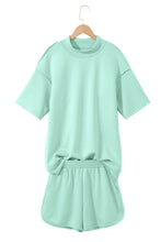 Load image into Gallery viewer, Yellow Cream Solid Color Exposed Seam Mock Neck Oversize Tee Casual Shorts 2pcs Outfit