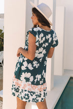 Load image into Gallery viewer, Green Floral Print Ruffle Sleeve Empire Waist Mini Dress