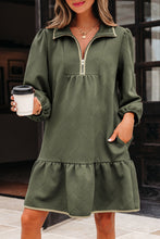 Load image into Gallery viewer, Desert Gold Quarter Zip Collar Bracelet Sleeve Textured Mini Dress