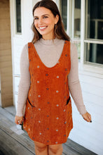 Load image into Gallery viewer, Gold Flame Flower Embroidered Corduroy Overall Mini Dress