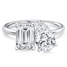 Load image into Gallery viewer, AGI Certified 3.50 CTW Toi Et Moi Lab Grown Diamond Ring in Pear & Emerald Cut 14K White Gold