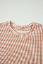 Load image into Gallery viewer, Green Stripe Raised Rib Loose Tee Drawstring Elastic Waist 2pcs Short Set