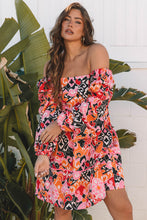 Load image into Gallery viewer, Pink Bohemian Square Neck Puff Sleeve Mini Dress