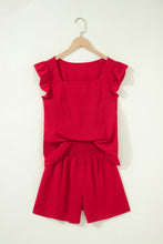 Load image into Gallery viewer, Black Textured Square Neck Top and Shirred High Waist Shorts Set