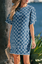 Load image into Gallery viewer, Sky Blue Frayed Hem Checkered Denim Mini Dress