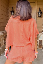 Load image into Gallery viewer, Jet Stream Textured Patched Pocket Short Sleeve Top Drawstring Shorts Set