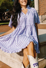 Load image into Gallery viewer, Lavendula Plaid Ruffle Wide Short Sleeve Babydoll Mini Dress
