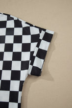 Load image into Gallery viewer, Black Checkered Print Color Block Trim Mock Neck Short Set