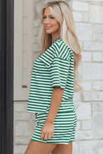 Load image into Gallery viewer, Green Stripe Drop Shoulder Boxy Casual Terry Short Set