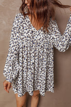 Load image into Gallery viewer, Multicolour Leopard Print V Neck Button Detail Long Sleeve Mini Dress