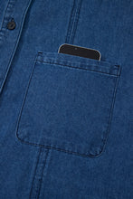 Load image into Gallery viewer, Sail Blue Ruffled Edge Collared Shift Denim Dress with Pockets