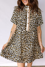 Load image into Gallery viewer, Multicolour Half Buttons Short Sleeve Loose Leopard Mini Dress with Pockets