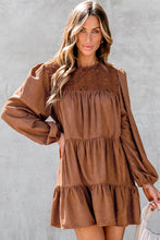 Load image into Gallery viewer, Chestnut Floral Lace Crochet Tiered Ruffled Mini Dress