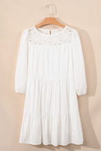 Load image into Gallery viewer, White Floral Lace Patchwork Bracelet Sleeve Tiered Mini Dress